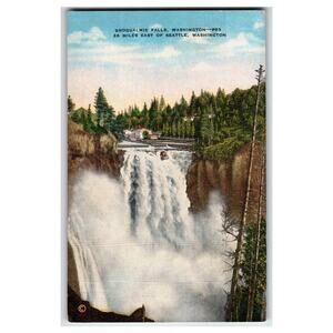 Vintage Snoqualmie Falls Washington Linen Postcard by E.C. Kropp Co.
